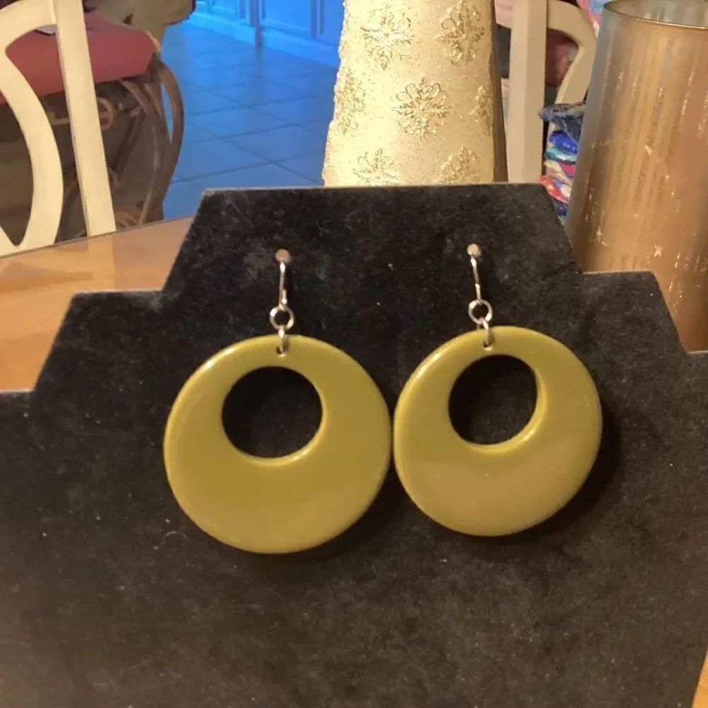 Olive Green Acrylic Circle Drop Earrings